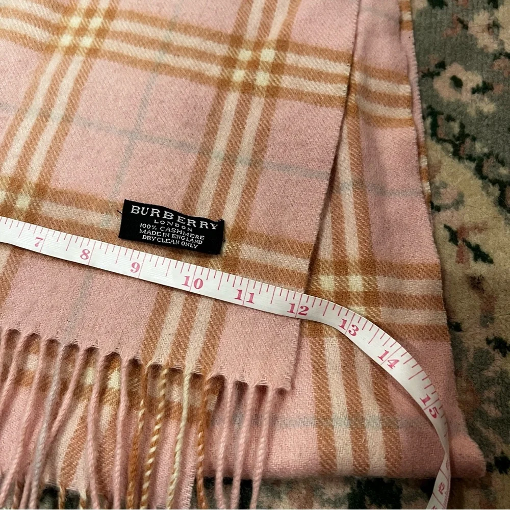 Burberry Pink and Tan Checkered Scarf 100% cashmere - Picture 3 of 6